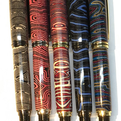 Crazy Layered Micarta Indigo Denim, Red and Black Crazy Layered Micarta Indigo Denim, Red and Black