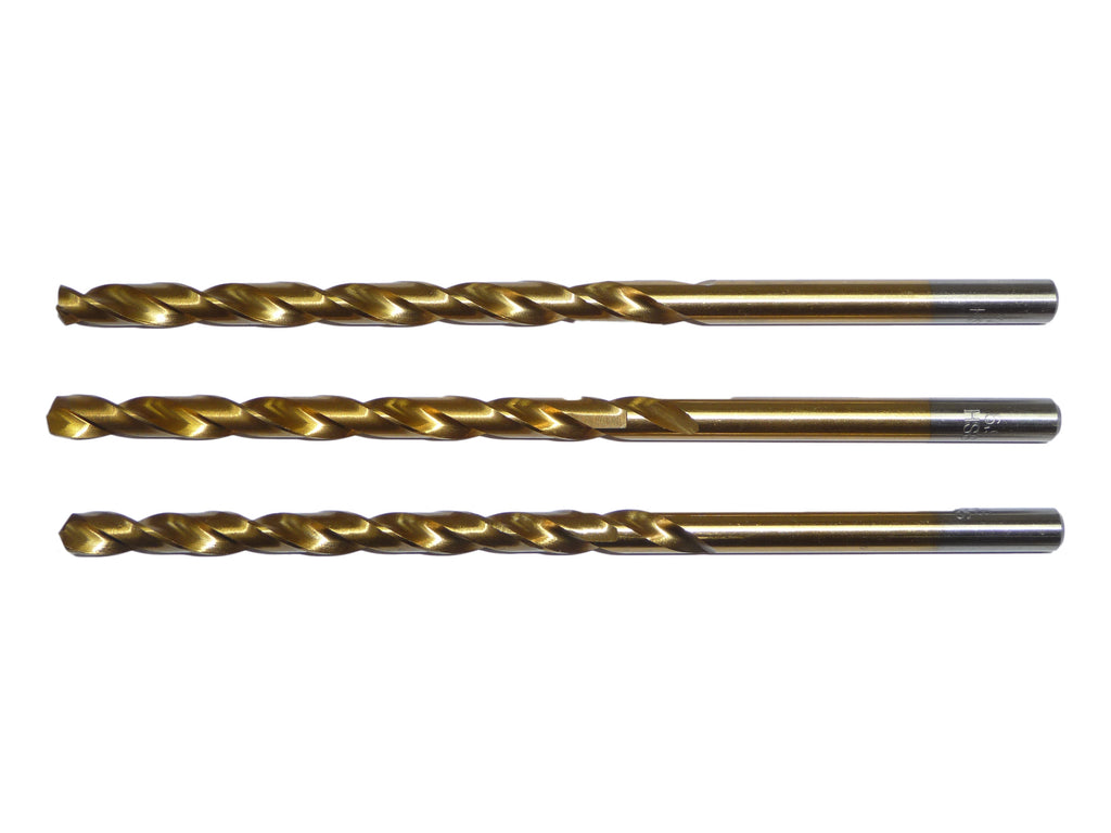 Long Series 155mm Tin Coated Twist Drills Set- 6.8, 6.9 and 7mm by Rotur