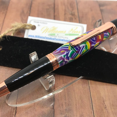 Williams Finished Sierra Pen Copper & Black Chrome Kit with Multi Colour Lollie look Polished Blank. - Williams Pens & Turning Supplies.