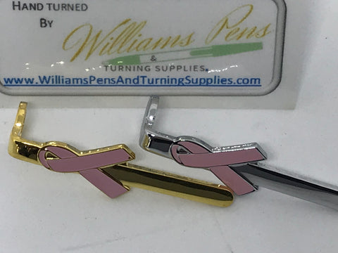 Gold ribbon clip with pink colour for fancy, slimline pen - Williams Pens & Turning Supplies.