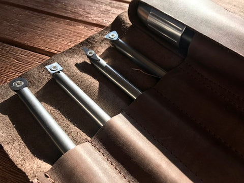 BlackLine MIDI 5pc Carbide Chisel set in leather tool rolls (Handle & 4 Shafts & Cutters)