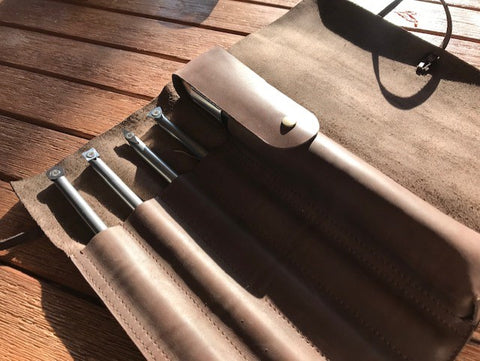 BlackLine MIDI 5pc Carbide Chisel set in leather tool rolls (Handle & 4 Shafts & Cutters)