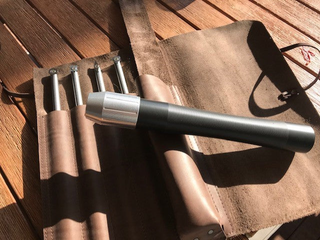 BlackLine MIDI 5pc Carbide Chisel set in leather tool rolls (Handle & 4 Shafts & Cutters)