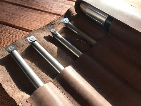 BlackLine MIDI 5pc Carbide Chisel set in leather tool rolls (Handle & 4 Shafts & Cutters)