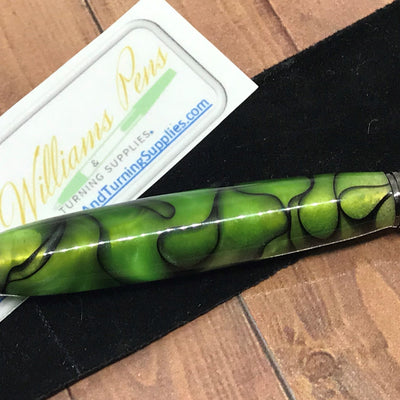 Finished Williams Slimline Pen Green & Black Swirl Blank on a Gun Metal Pen Kit - Williams Pens & Turning Supplies.