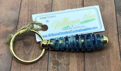 Finished Williams Key Ring Dark Blue & White on a Gold Kit - Williams Pens & Turning Supplies.
