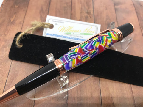 Williams Finished Sierra Pen Copper & Black Chrome Kit with Multi Colour Lollie look Polished Blank. - Williams Pens & Turning Supplies.