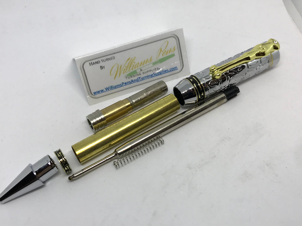 Chrome & Gold Pirate Panic Pen Kits - Williams Pens & Turning Supplies.