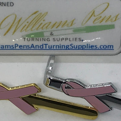Chrome ribbon clip with pink colour for fancy, slimline pen - Williams Pens & Turning Supplies.