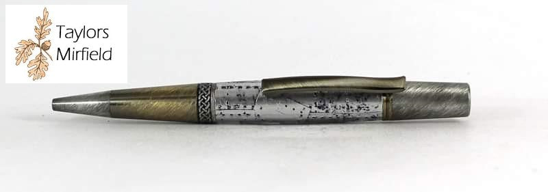 TM Keltoi High End Celtic Inspired Rear Twist Pen Kit - Antique Silver with Antique Brass