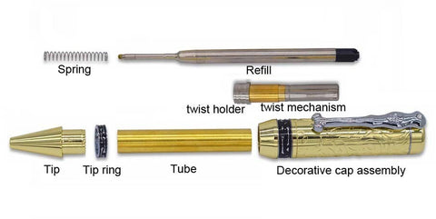 Chrome & Gold Pirate Panic Pen Kits - Williams Pens & Turning Supplies.